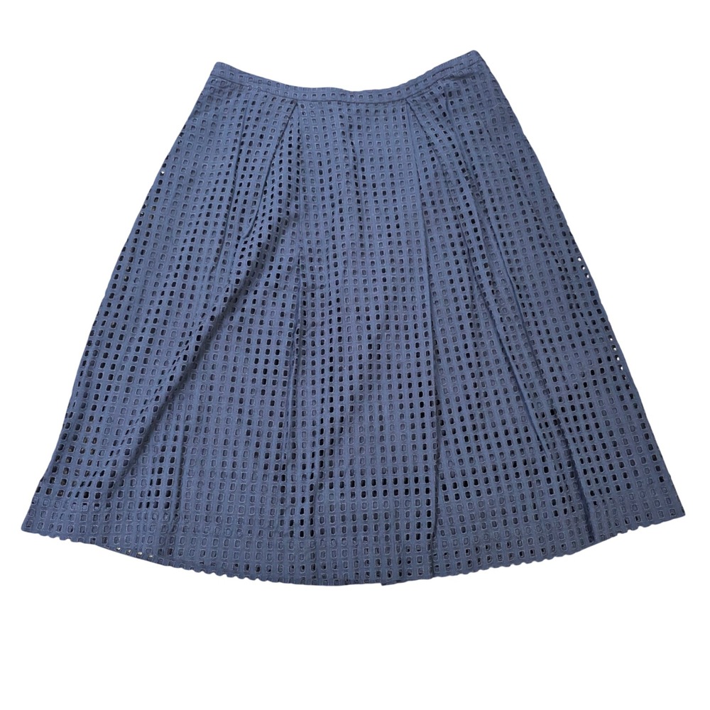 Crown & Ivy Eyelet Midi Skirt Women's Size 10‎ Navy Blue Cotton Pleated A-Line
